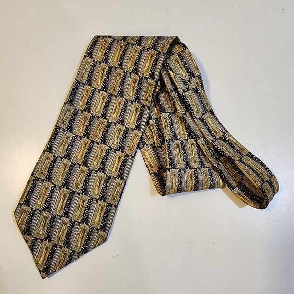 SIENA Made In Italy Black and Gold Silk Men's Tie - Picture 5 of 9